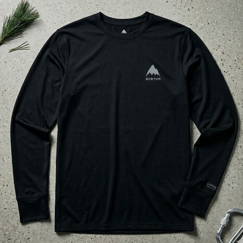 Burton Men's M Black Base Layer Top Living Lining Thumbholes